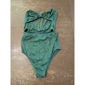 Nightcap Clothing green Lace Bowie Strapless one piece swimsuit Cutout Medium
